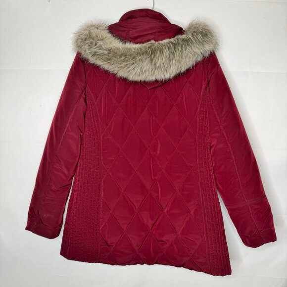 Croft & Barrow Women’s Coat Lg Maroon Parka Removable Hood Zip Snap Front - Picture 2 of 11